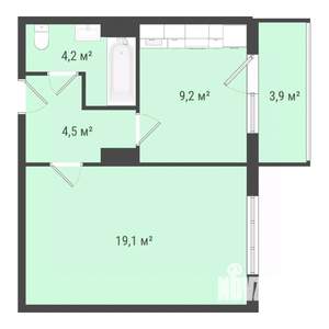 1-к квартира, строящийся дом, 37м2, 9/10 этаж