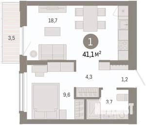 1-к квартира, вторичка, 41м2, 6/8 этаж