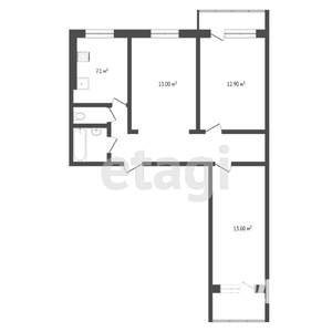 3-к квартира, вторичка, 60м2, 1/9 этаж