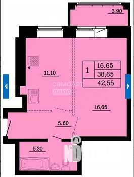 1-к квартира, сданный дом, 43м2, 8/9 этаж