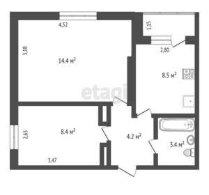 2-к квартира, вторичка, 48м2, 2/2 этаж