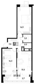 2-к квартира, строящийся дом, 64м2, 15/21 этаж