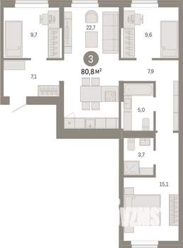 3-к квартира, вторичка, 81м2, 3/7 этаж