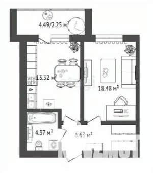 1-к квартира, строящийся дом, 46м2, 2/16 этаж