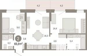 2-к квартира, вторичка, 66м2, 4/17 этаж