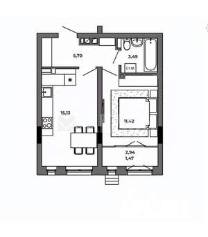 1-к квартира, вторичка, 38м2, 4/8 этаж