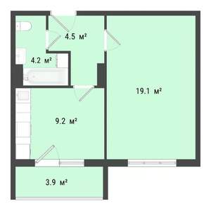 1-к квартира, строящийся дом, 37м2, 4/9 этаж