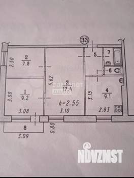 3-к квартира, вторичка, 50м2, 9/9 этаж