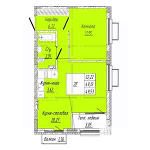 1-к квартира, строящийся дом, 50м2, 8/8 этаж