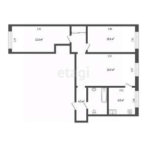3-к квартира, вторичка, 56м2, 1/3 этаж