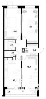 3-к квартира, строящийся дом, 85м2, 14/21 этаж