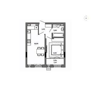 1-к квартира, строящийся дом, 38м2, 5/8 этаж