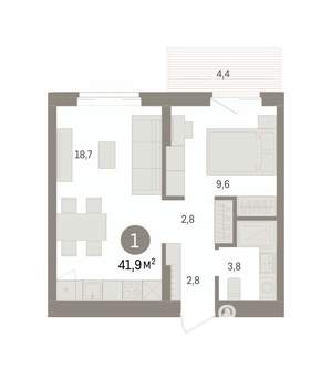 1-к квартира, вторичка, 42м2, 5/7 этаж