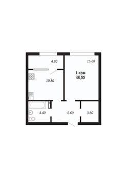 1-к квартира, вторичка, 46м2, 15/16 этаж