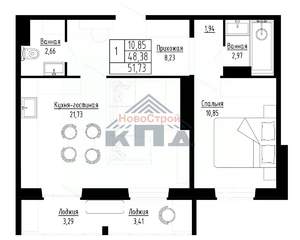 1-к квартира, строящийся дом, 52м2, 5/16 этаж