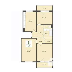 3-к квартира, строящийся дом, 74м2, 1/10 этаж
