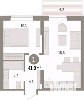 1-к квартира, вторичка, 42м2, 4/17 этаж