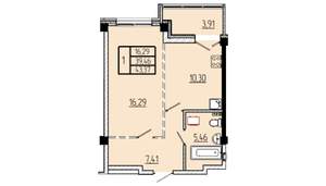 1-к квартира, строящийся дом, 43м2, 1/16 этаж