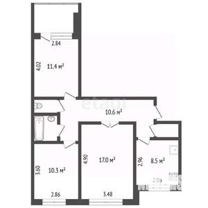 3-к квартира, вторичка, 63м2, 4/10 этаж
