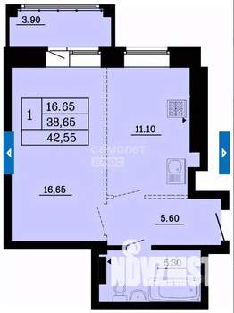 1-к квартира, сданный дом, 43м2, 2/9 этаж
