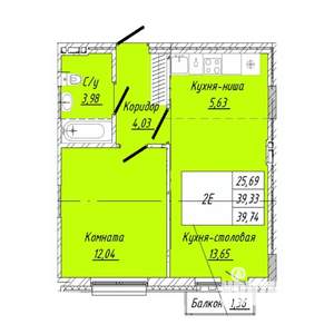 1-к квартира, строящийся дом, 40м2, 2/8 этаж