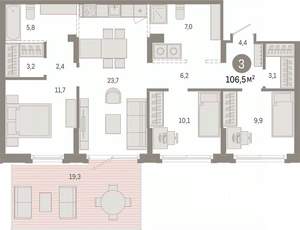 3-к квартира, вторичка, 107м2, 1/9 этаж