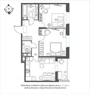 2-к квартира, строящийся дом, 64м2, 7/12 этаж