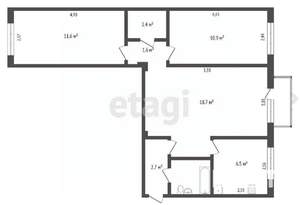 3-к квартира, вторичка, 59м2, 3/5 этаж