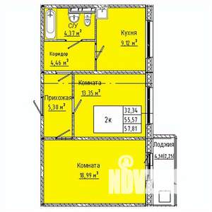 2-к квартира, строящийся дом, 58м2, 8/10 этаж