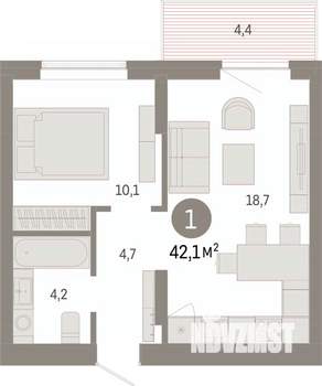 1-к квартира, вторичка, 42м2, 5/17 этаж
