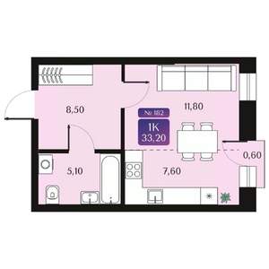 Студия квартира, вторичка, 33м2, 4/9 этаж