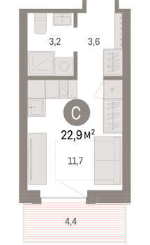 Студия квартира, вторичка, 23м2, 7/9 этаж