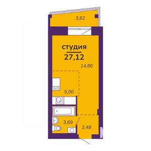 Студия квартира, вторичка, 27м2, 6/9 этаж