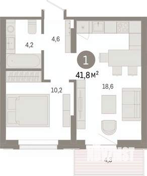 1-к квартира, вторичка, 42м2, 7/17 этаж