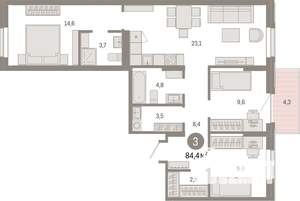 3-к квартира, вторичка, 84м2, 7/8 этаж