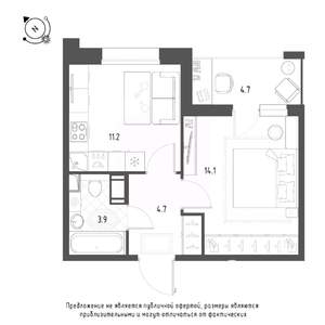 1-к квартира, строящийся дом, 36м2, 7/9 этаж