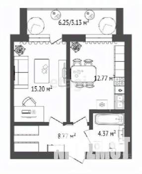 1-к квартира, строящийся дом, 46м2, 2/16 этаж