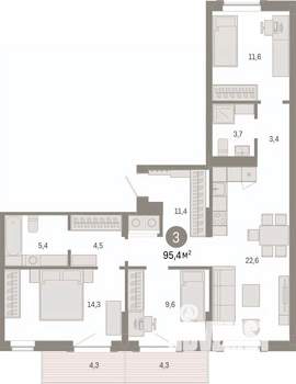 3-к квартира, вторичка, 95м2, 8/8 этаж