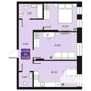 2-к квартира, вторичка, 66м2, 3/9 этаж