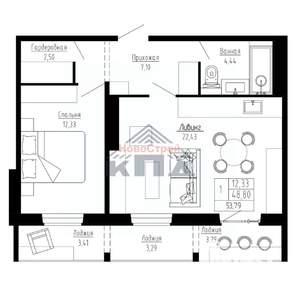 1-к квартира, строящийся дом, 54м2, 12/16 этаж