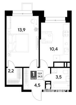 1-к квартира, строящийся дом, 35м2, 18/21 этаж