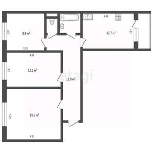 3-к квартира, вторичка, 68м2, 6/12 этаж
