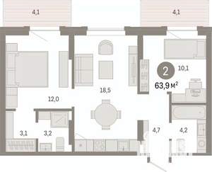 2-к квартира, вторичка, 64м2, 9/9 этаж