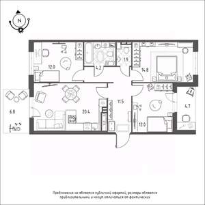 3-к квартира, строящийся дом, 81м2, 12/12 этаж