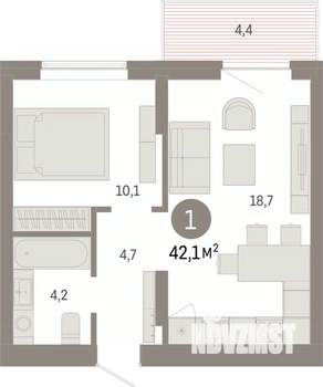 1-к квартира, вторичка, 42м2, 3/17 этаж