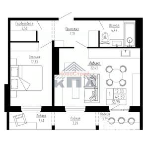 1-к квартира, вторичка, 54м2, 1/16 этаж