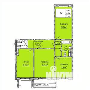 3-к квартира, строящийся дом, 72м2, 1/10 этаж