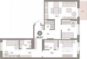 3-к квартира, вторичка, 87м2, 4/17 этаж
