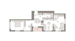 2-к квартира, вторичка, 72м2, 7/16 этаж