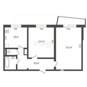 2-к квартира, вторичка, 52м2, 1/9 этаж